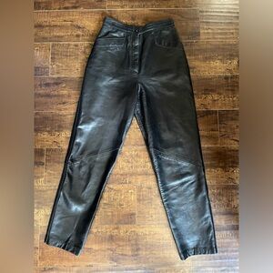 Vintage High Waist Black Leather Women Jeans waist 27”